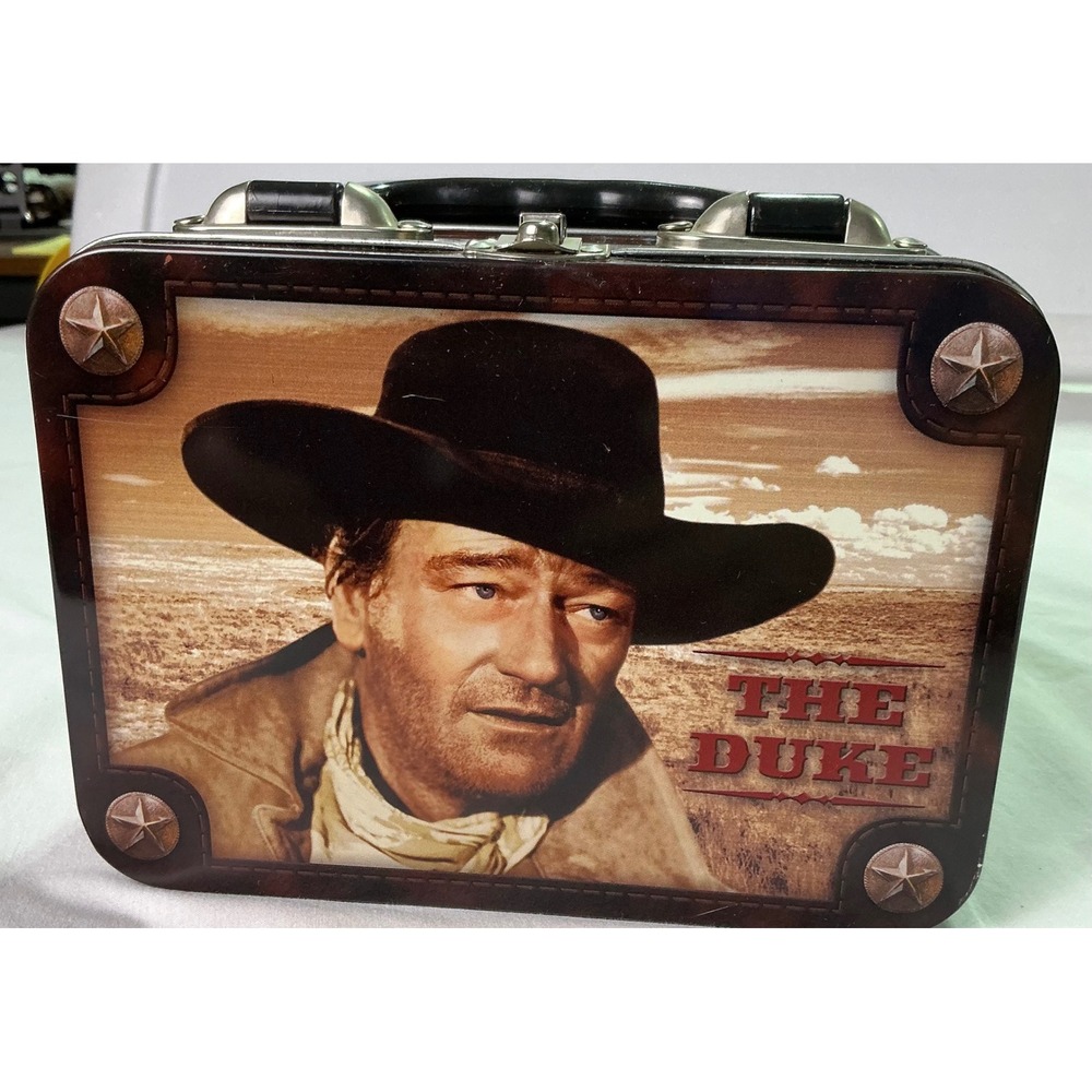 John Wayne The Duke Metal Tin Tote Lunch Box Vandor Western Collectible Case